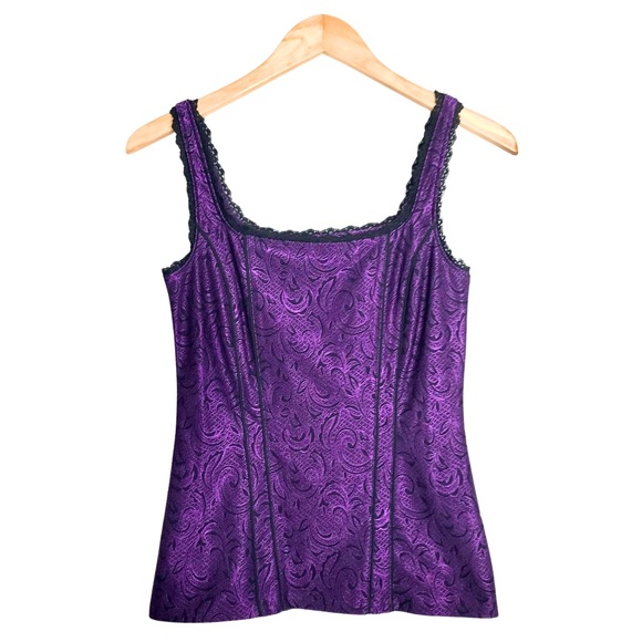 White House Black Market Tops - WHBM Regal Purple and Black Faux Boned Lace Trim Tan…